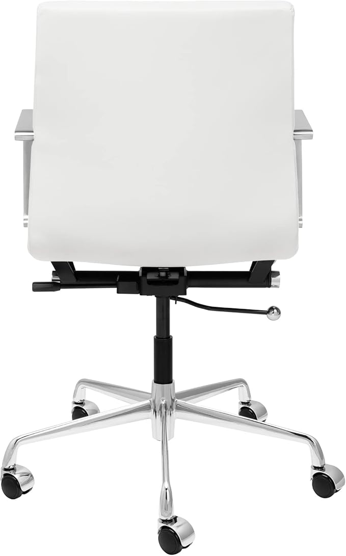 Laura Davidson Furniture SOHO II Ribbed Office Chair - Mid Back Desk Chair, Ergonomically Designed with Arm Rest & Swivel, Made of Faux Leather, White, Computer Chair