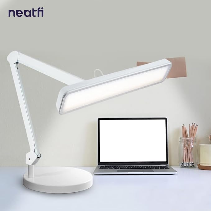 Neatfi XL 2,500 Lumens LED Task Lamp, 30W, 162 Pcs SMD LED, Dimmable, Eye-Caring, Desk Light for Home, Office (Non-CCT with Base, White)