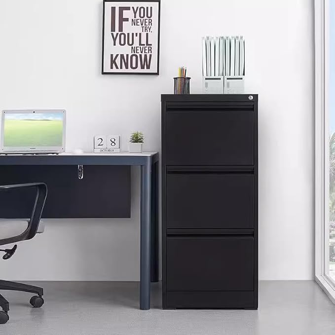 3 Drawer File Cabinet with Lock,Heavy Duty Vertical Filing Cabinets for Home Office, File Storage Cabinet for Letter/Legal/A4/F4 Size File,Assembly Required