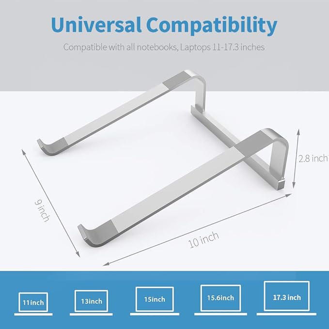 Laptop Stand for Desk,Stable Ergonomic Aluminum Computer Riser Cooling Stand for Mac MacBook Pro/ MacBook Pro Air,HP, Dell, More PC Notebook - 12 13 15 16.2 inch (Silver)