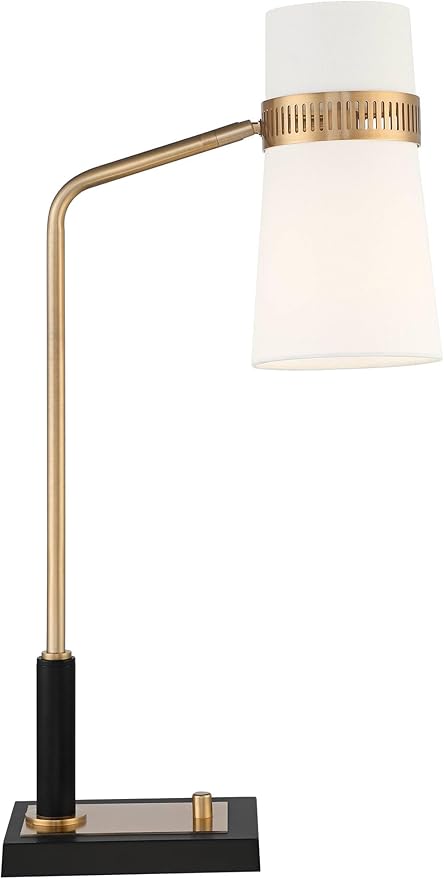 Possini Euro Design Cartwright Mid Century Modern Desk Table Lamp with USB Port 32" Tall Antique Brass Metal Linen Shade Decor for Living Room Bedroom House Bedside Nightstand Home Office Reading