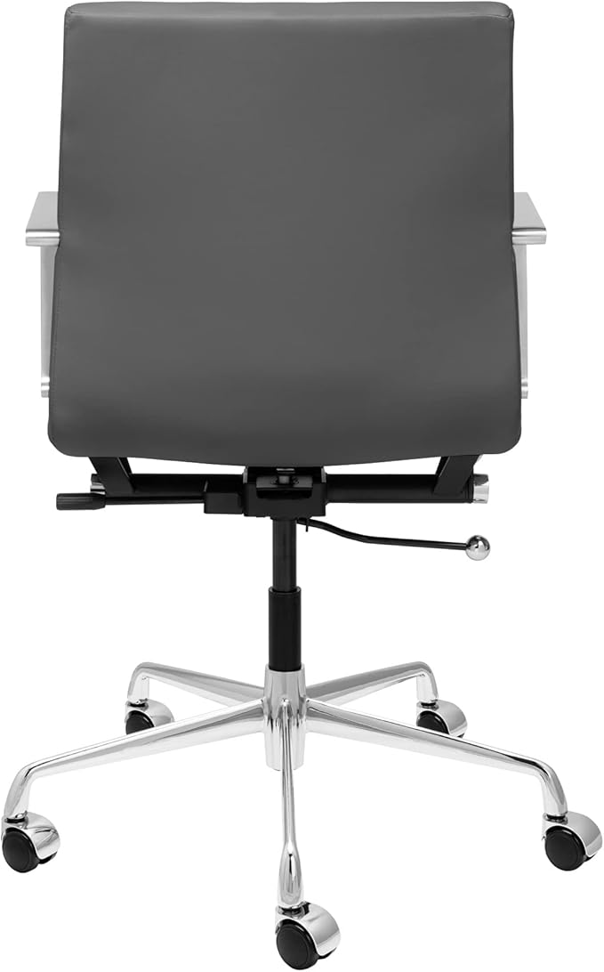 Laura Davidson Furniture SOHO II Ribbed Office Chair - Mid Back Desk Chair, Ergonomically Designed with Arm Rest & Swivel, Made of Faux Leather, Dark Grey, Computer Chair