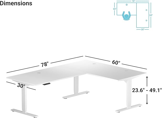 Progressive Desk Electric Stand Up Height Adjustable Standing Desk - L Shaped 78" x 60" Corner Table Computer Rising Workstation - Gray Frame, Dark Cherry