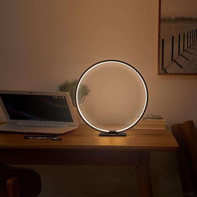 Modern Circle Table Lamp LED Warm Light Nightstand Lamp Black Bedroom Lamp with Dimmable Touch Control for Reading Bedroom and Office