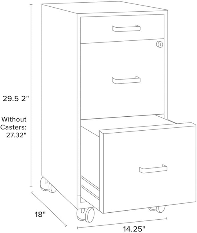 Pemberly Row 18" Deep 3 Drawer Mobile Metal Vertical File Cabinet - Black