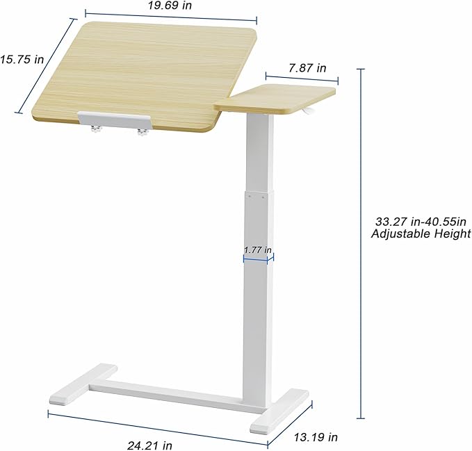 Ywin Medical Adjustable Tilt Overbed Bedside Table with Wheels, Small Portable Desk, Tray Table(27.6" W x 15.8" D), for Bedroom, Hospital, Couch, Office Use,Light Rustic Brown