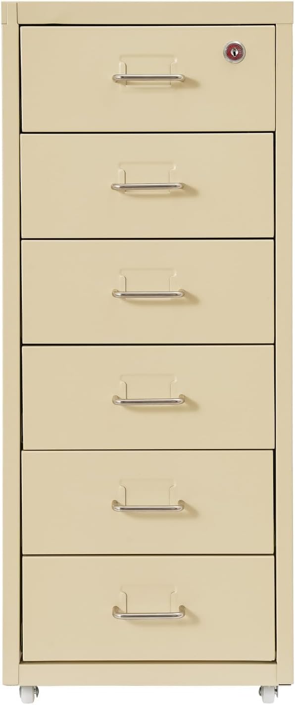 TFCFL Mobile File Cabinet 6 Drawer Vertical File Cabinet with Wheels Metal File Cabinet with Lock for Home Office, 11" D x 16" W x 27" H (Beige)