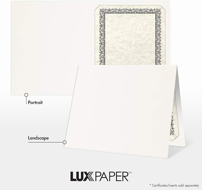 LUXPaper 9.5" x 12" Certificate Holders | White Linen | 100lb. Cover | 25 Qty