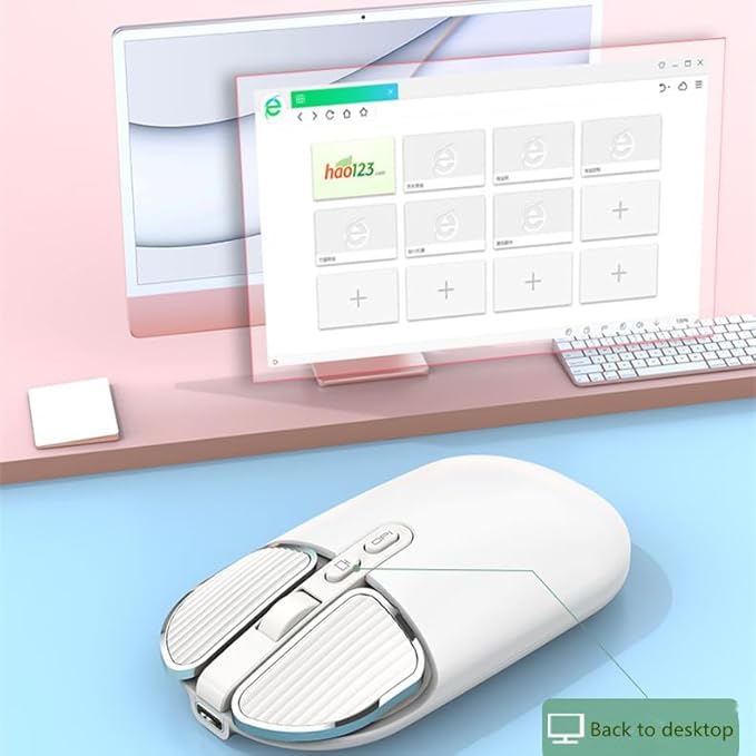 YOCUNKER Wireless Mouse, 2.4G Rechargeable Silent Slim Computer Mouse with USB Receiver 3 DPI, Back to Desktop Button Cordless Mice for PC Laptop Computer Desktop Windows Mac OS Office (White)