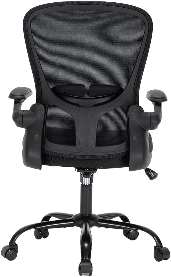 Office Chair, Ergonomic Mesh PU Leather Desk Computer Chair, with Lumbar Support, Adjustable Height, Executive Swivel Rolling with Flip-up Arm, Black