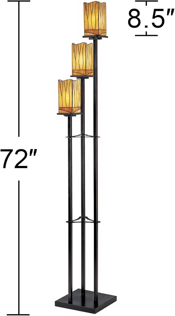 Robert Louis Tiffany Sedona Tiffany Style Floor Lamp Standing with USB Charging Port 3-Light 72" Tall Bronze Metal Amber Art Glass Shade for Living Room Reading House Bedroom Home Office