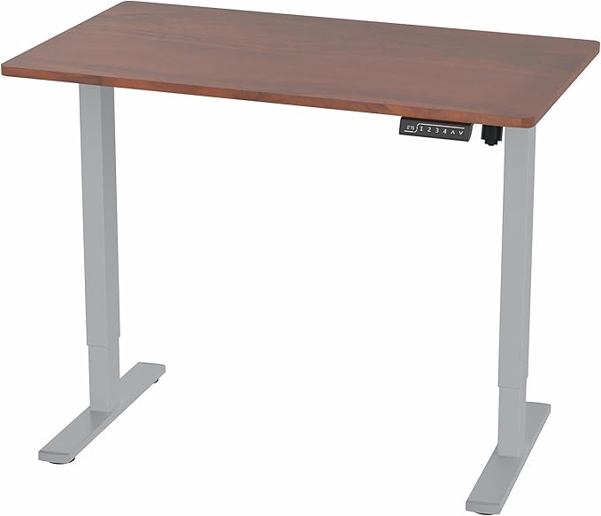 VIVO Electric 43 x 24 in Standing Desk, Memory Height Adjustment, 1B Series, One-Piece Dark Walnut Top, Gray Frame, DESK-KIT-1G4D