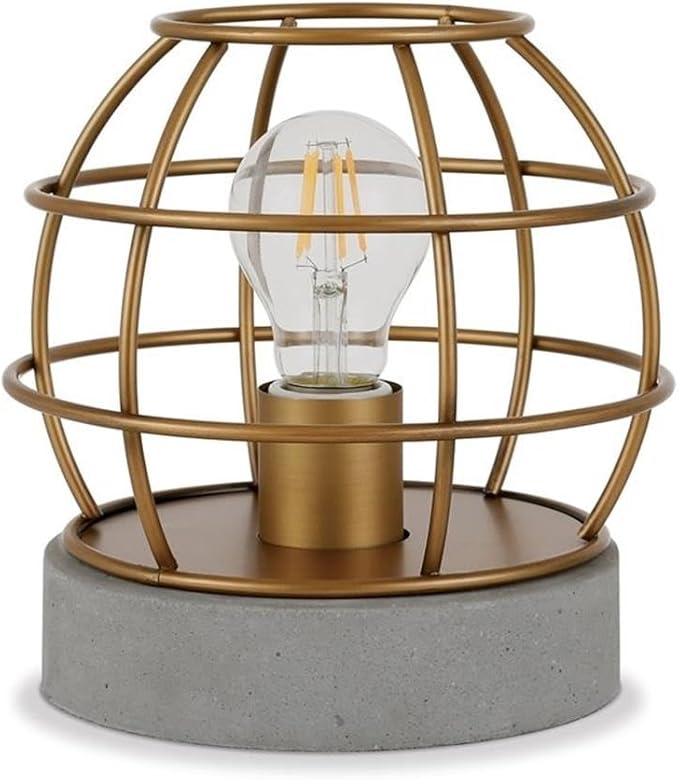 Henn&Hart 9" Tall Concrete Pedestal Table Lamp with No Shade in Brass/Concrete, for Home, Living Room, Bedroom, Entertainment Room, Office, Kitchen, Dining
