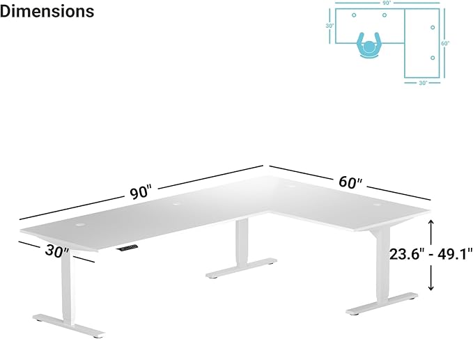 Progressive Desk Electric Stand Up Height Adjustable Standing Desk - Large 90" x 60" L Shaped Corner Rising Computer Workstation Table - Ebony Oak, Black Frame