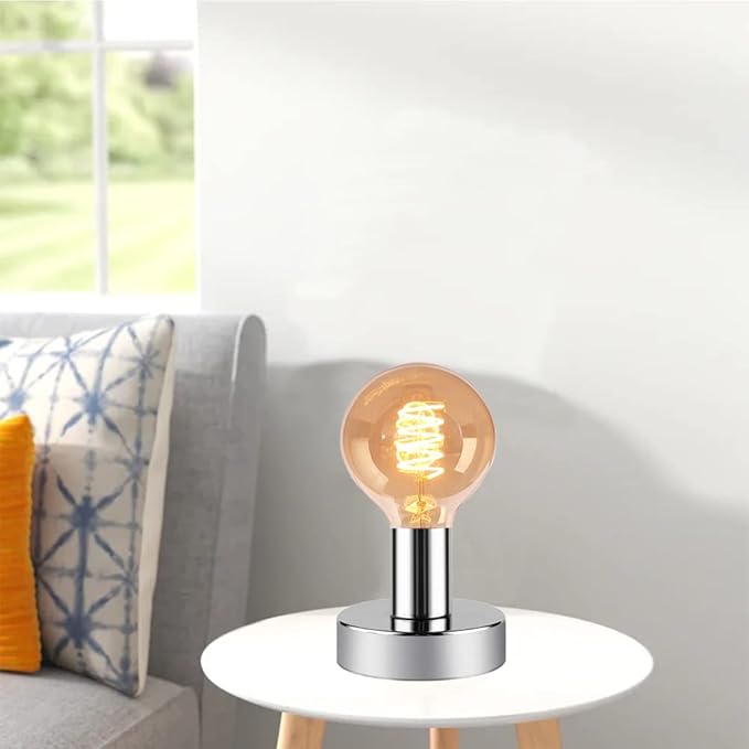 Industrial Table Lamp Base,Small Polished Metal Desktop Light Sockets Base Only,Vintage E26/E27 Edison Screw Light Bulb Holder Base,with 6ft Cord Switch Plug Bulb Base Holder(Silver)