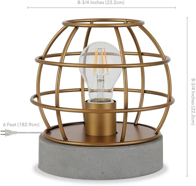 Henn&Hart 9" Tall Concrete Pedestal Table Lamp with No Shade in Brass/Concrete, for Home, Living Room, Bedroom, Entertainment Room, Office, Kitchen, Dining