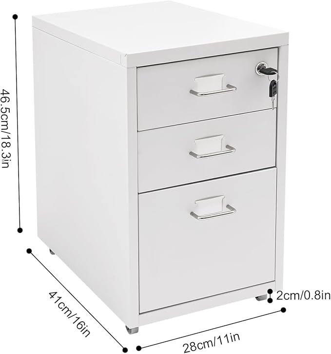 3 Drawers Rolling File Cabinet, Metal Filing Cabinets with Lock, 18.3 inch H Vertical Filing Cabinet Under Desk for Home Office, Heavy Duty Metal Storage Cabinet for A4/Letter/Legal Size File