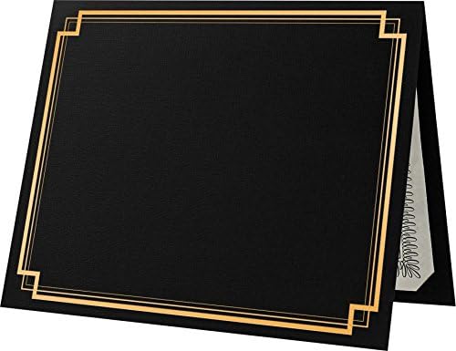 LUXPaper 9 1/2 x 12 Certificate Holders - Deep Black Linen - Gold Foil Square Border (25 Qty.) | Perfect for Award Recognition, Certificates, Documents and More! | CHEL-185-DDBLK100-SQGF-25
