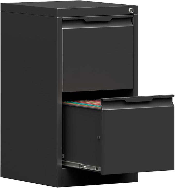 Coolsun 2 Drawer Vertical File Cabinet with Lock, Metal Filing Cabinet for Home Office, Locking File Cabinet for A4/F4/Legal/Letter, Assembly Required (Black, 2 Drawer)