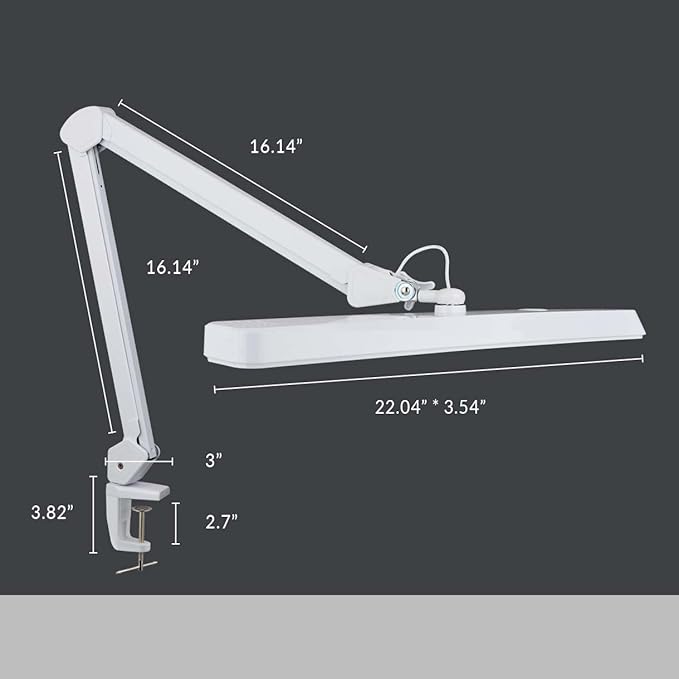 Neatfi XL 2,500 Lumens LED Task Lamp, 22 Inches Wide, 30W, 162 Pcs SMD LED, Eye-Caring, Desk Light with Clamp for Home, Office, and Study Room (Non-CCT, White)