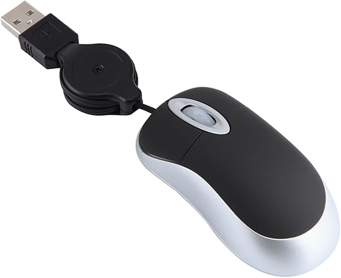 USB Wired Mini Mouse,Small Mice with Retractable Cable for Travel,Kids,Gifts-Black