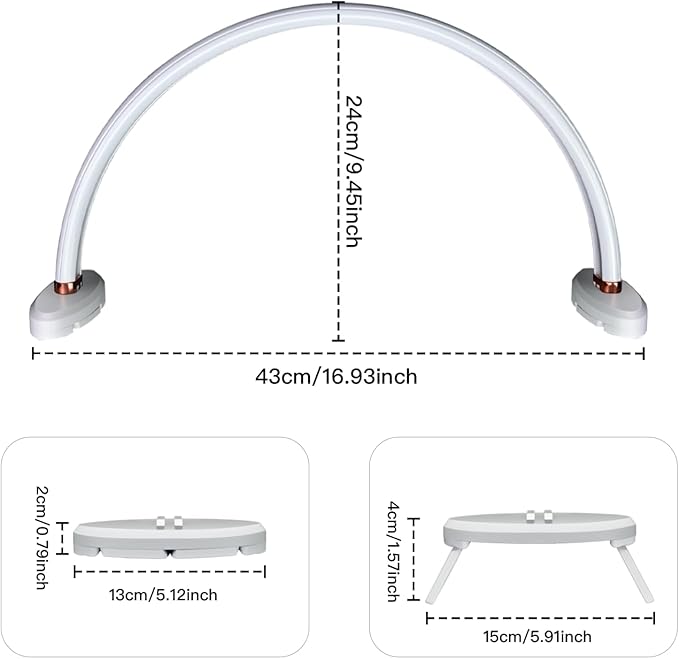 Half Moon Light for Nail Desk,16 inch Half Moon Lamp,Portable Ring Light for Eyelash Extensions,Suitable for Nail Beauty Crafts Sculpture,Brightness Adjustable