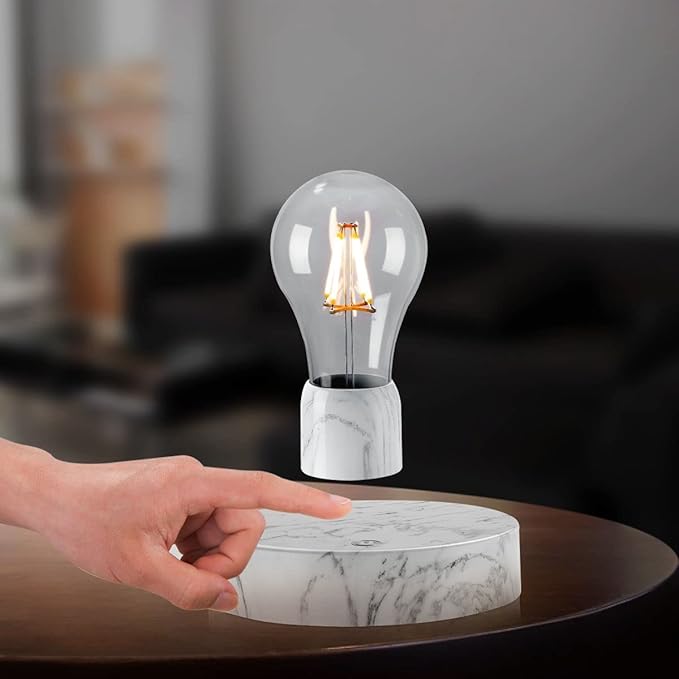 Magnetic Levitating Light Bulb Lamp, 360 Degree Rotating Floating Bulb Desk Lamp, Magnetic Levitation Bulb Night Lights, Cool Gifts, Room Office Decorative Lamp (White)