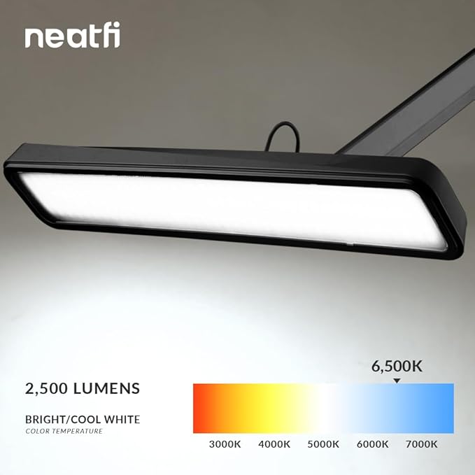 Neatfi XL 2,500 Lumens LED Task Lamp, 22 Inches Wide, 30W, 162 Pcs SMD LED, Eye-Caring, Desk Light with Clamp for Home, Office, and Study Room (Non-CCT, Black)