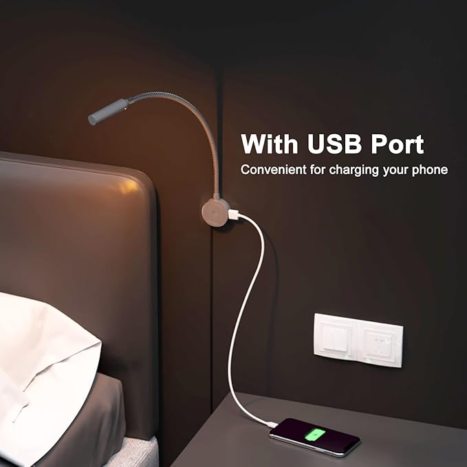 VST Books Lights for Headboard, Bedside Wall Mounted Reading Lamp, Reading Light Touch to Adjust Color Temp (3000K/4000K/6000K) and Brightness, USB/Type-C Charging Ports, 20W Driver, ETL-Listed