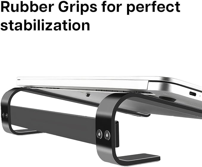 MMOBIEL Laptop Stand - Riser 10 to 18 inches - Ventilated Holder Universal - Laptop Stand for Desk Compatible with MacBook, Notebook, ASUS and More - Incl. Tools - Black Aluminum