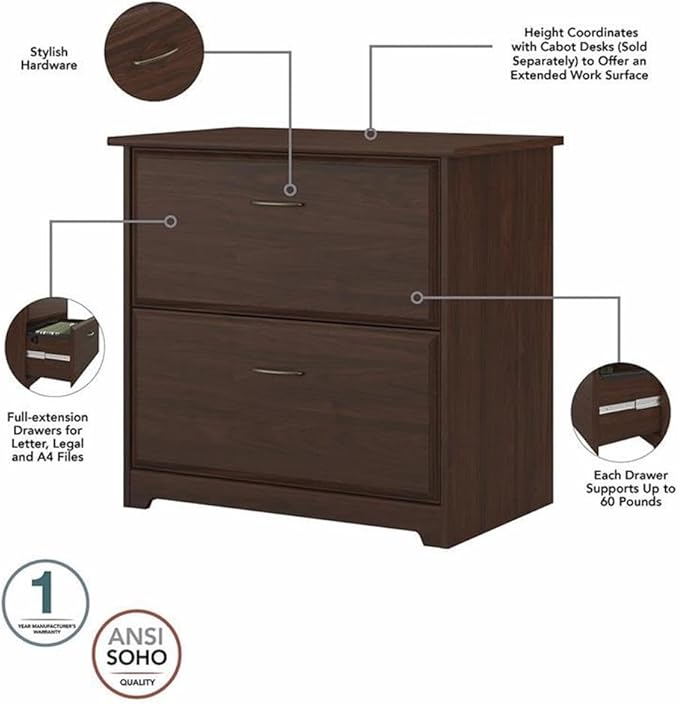 Pemberly Row 2 Drawer Lateral File Cabinet in Modern Walnut - Engineered Wood