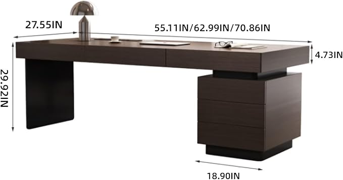 Modern Executive Desk with Drawers 55.11IN(Storage Base)(Wooden Texture) Home Office Desks Include Multi-Function Socket,Large Desktop
