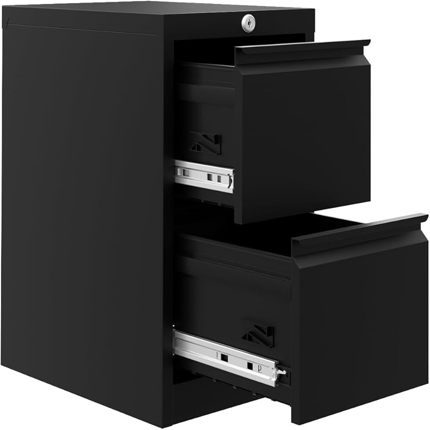 GarveeHome File Cabinet with 2-Drawer Lock - Vertical Metal Filing Cabinet for Letter/Legal Size Documents - Heavy Duty File Storage for Home Office, Black