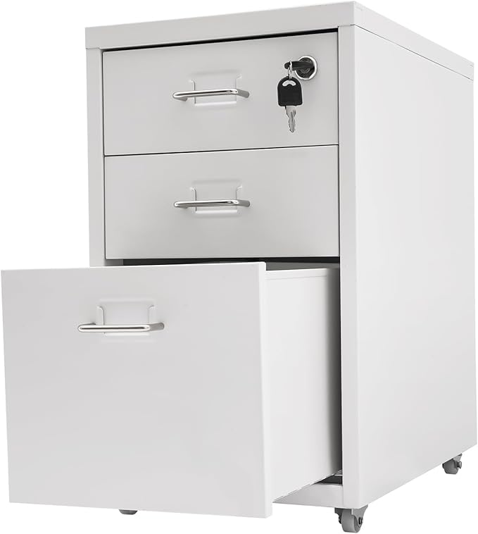 3 Drawers Rolling File Cabinet, Metal Filing Cabinets with Lock, 18.3 inch H Vertical Filing Cabinet Under Desk for Home Office, Heavy Duty Metal Storage Cabinet for A4/Letter/Legal Size File