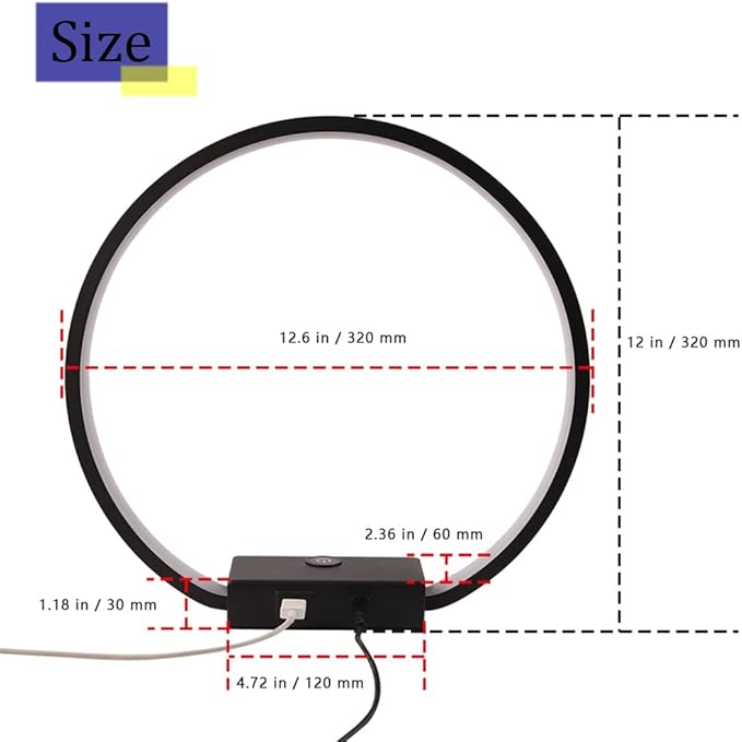 LED Circle Table Lamp Touch Control 3-Way Dimmable Bedside Nightstand Lamp with USB Port Modern Tabletop Lamps, 12W 3000K Warm Light, Desk Lamp for Bedroom Living Room, Black