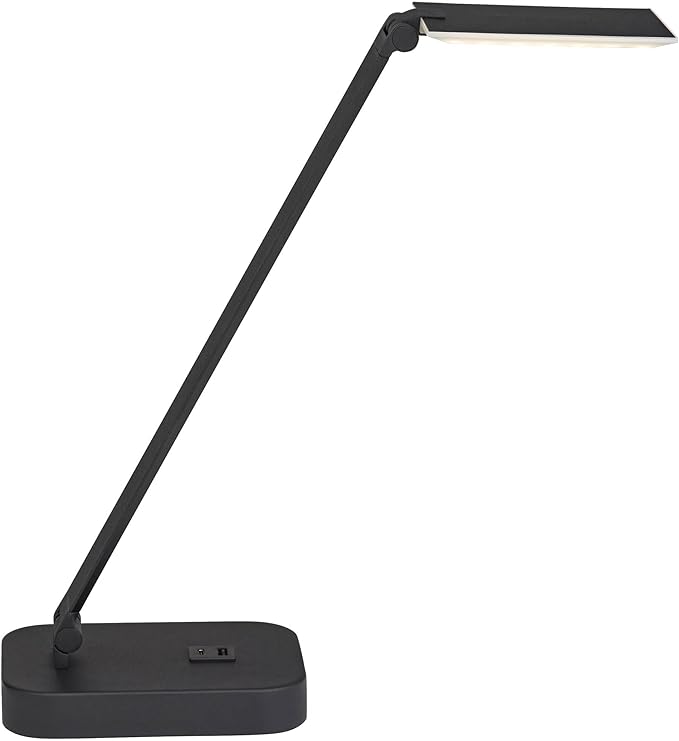 Possini Euro Design Rayven 22" High Single Modern Metal Desk Lamp Adjustable Height LED USB Port Black Finish Family Office Living Room Charging Bedroom Bedside Nightstand House Reading