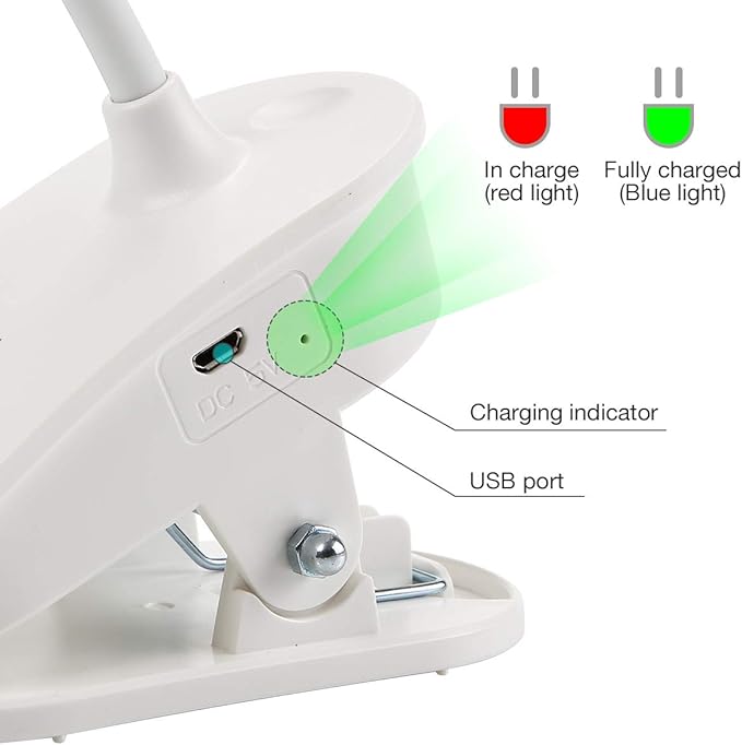 Miady 2 Pack Clip on Lamp,Battery Powered Reading Light,Clamp for Bed with 3 Brightness Level,USB Rechargeable