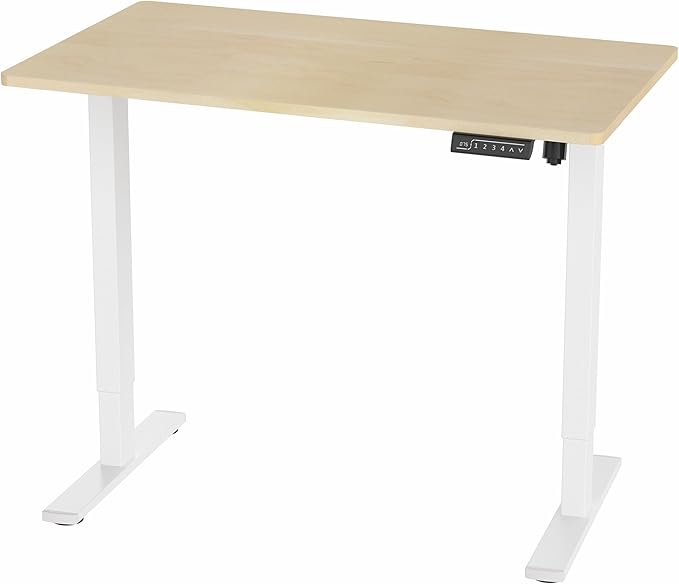VIVO Electric 43 x 24 in Standing Desk, Memory Height Adjustment, 1B Series, One-Piece Light Wood Top, White Frame, DESK-KIT-1W4C
