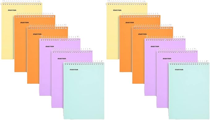 Mintra Office Small Spiral Notebooks (3x5 Top Spiral 12pk, Pastel) - Bulk Pack of 12, Mini Pocket Notebook, Reporter Journal, Assorted Colors, College Ruled Lined Paper, 70 Sheets