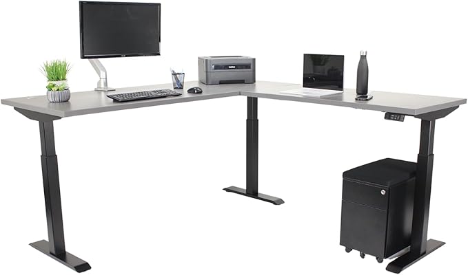 Lift It, Electric Sit Stand Adjustable Height 72"x24" I 48"x24" L-Shape Office Desk for Office or Home, Dual Motor, 4 Memory Digital Control with USB Charging, Charcoal Pattern Top and Black Frame