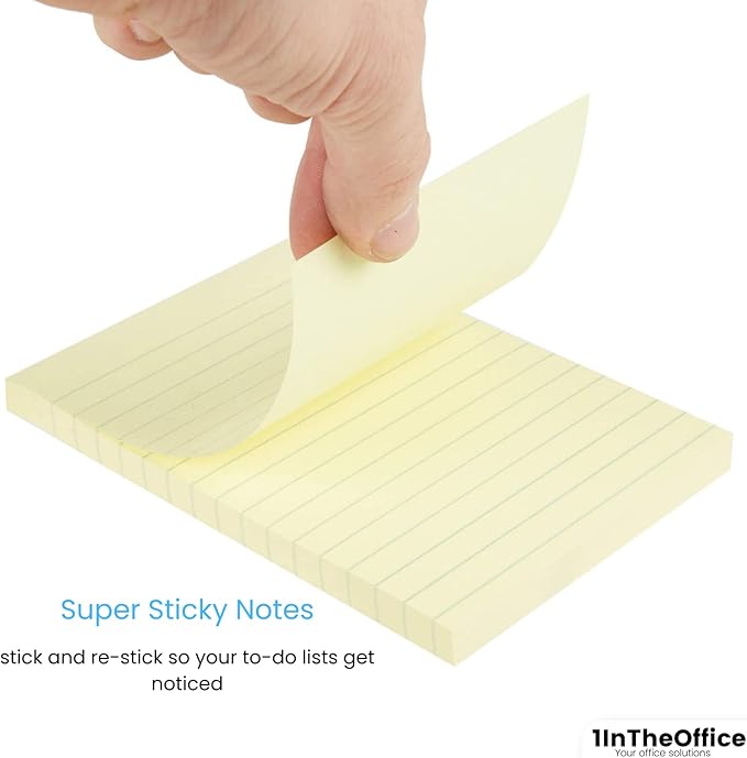 1InTheOffice Large Sticky Notes, Lined Sticky Notes 4x6, Yellow Note Pads, Self-Stick Strong Adhesive Memo Pads, 100-Sheet, (10/Pack)