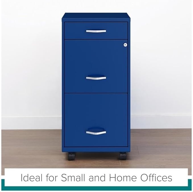 Pemberly Row 3 Drawers 29.52" Vertical Blue Metal Filing Cabinet Lockable Pre-Assembled Movable Letter Size for Home, Office
