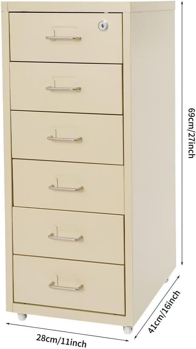 6 Drawers Rolling File Cabinet, Metal Filing Cabinets with Lock, 27 inch H Vertical Filing Organization Under Desk for Home Office, Heavy Duty Metal Storage Cabinet for A4/Letter/Legal Size File