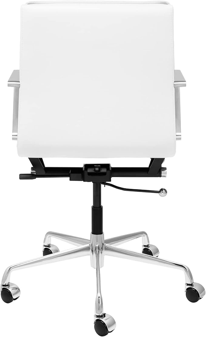 Laura Davidson Furniture Lexi II Padded Office Chair - Mid Back Desk Chair with Arm Rest, Swivel & Cushion Availability, Made of Faux Leather, White, Computer Chair