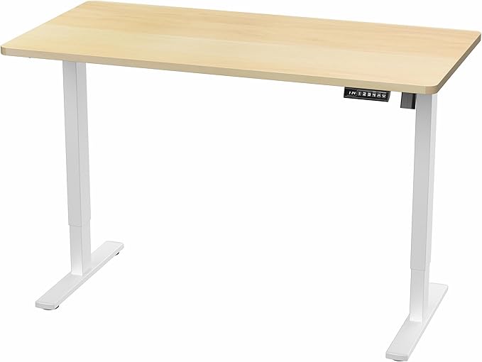 VIVO Electric 55 x 28 in Standing Desk, Memory Height Adjustment, 1B Series, One-Piece Light Wood Top, White Frame, DESK-KIT-1W55C