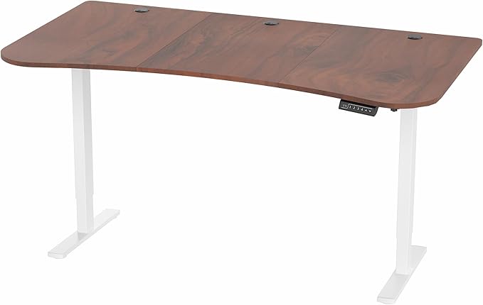 VIVO Electric 63 x 32 in Standing Desk, Memory Height Adjustment, 1B Series, Dark Walnut Top White Frame, DESK-KIT-1W1D