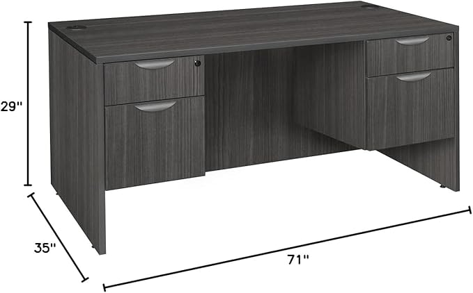 Regency Legacy 71 x 35 Inch Office Desk with Double Pedestal Drawer, Durable Ash Grey Laminate, Scratch-Resistant Surface, Spacious Workspace for Home, Professional, and Executive Offices