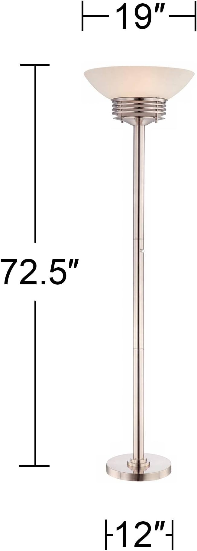 Possini Euro Design Light Blaster Art Deco Torchiere Floor Lamp LED 72.5" Tall Brushed Nickel Silver Frosted White Glass Bowl Standing Pole Light for Living Room Reading House Bedroom Home