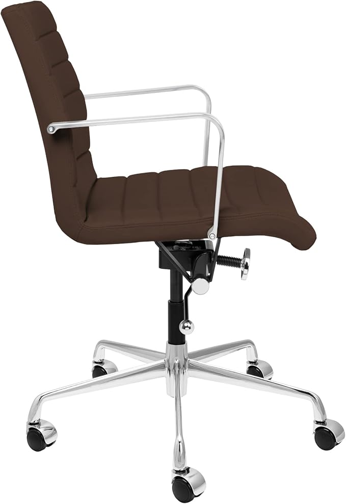 Laura Davidson Furniture SOHO II Ribbed Office Chair - Mid Back Desk Chair, Ergonomically Designed with Arm Rest & Swivel, Made of Faux Leather, Dark Brown, Computer Chair