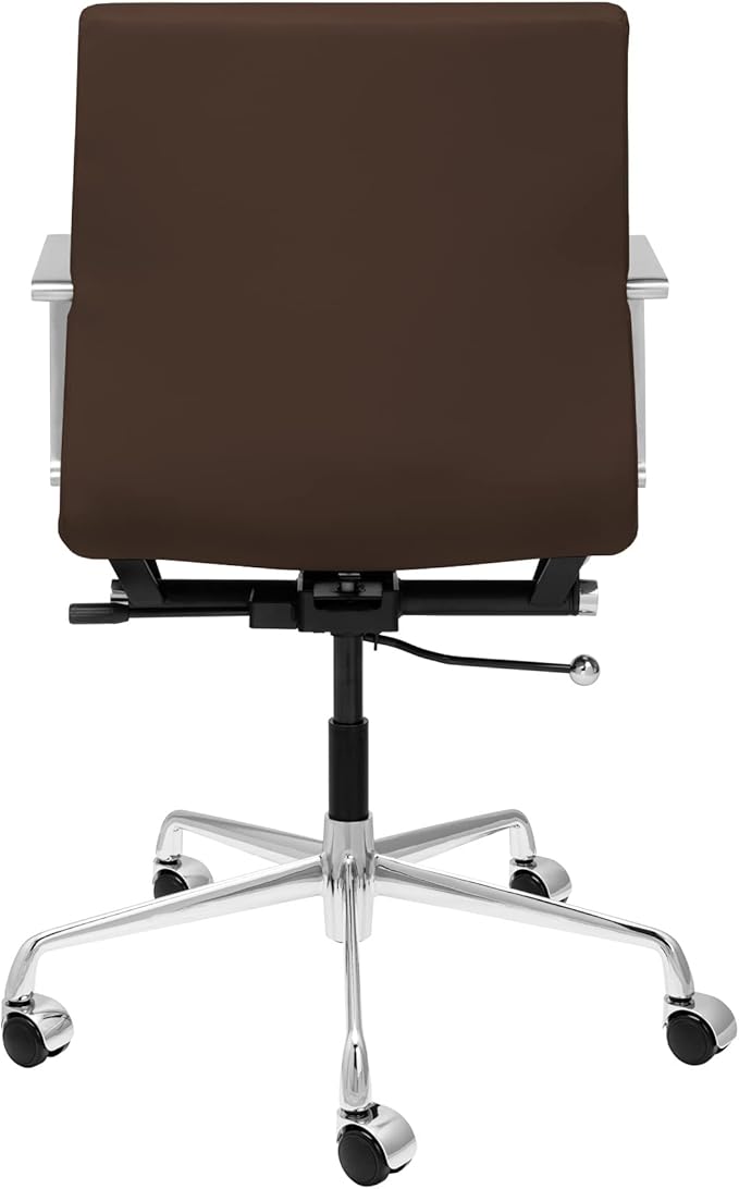 Laura Davidson Furniture SOHO II Ribbed Office Chair - Mid Back Desk Chair, Ergonomically Designed with Arm Rest & Swivel, Made of Faux Leather, Dark Brown, Computer Chair